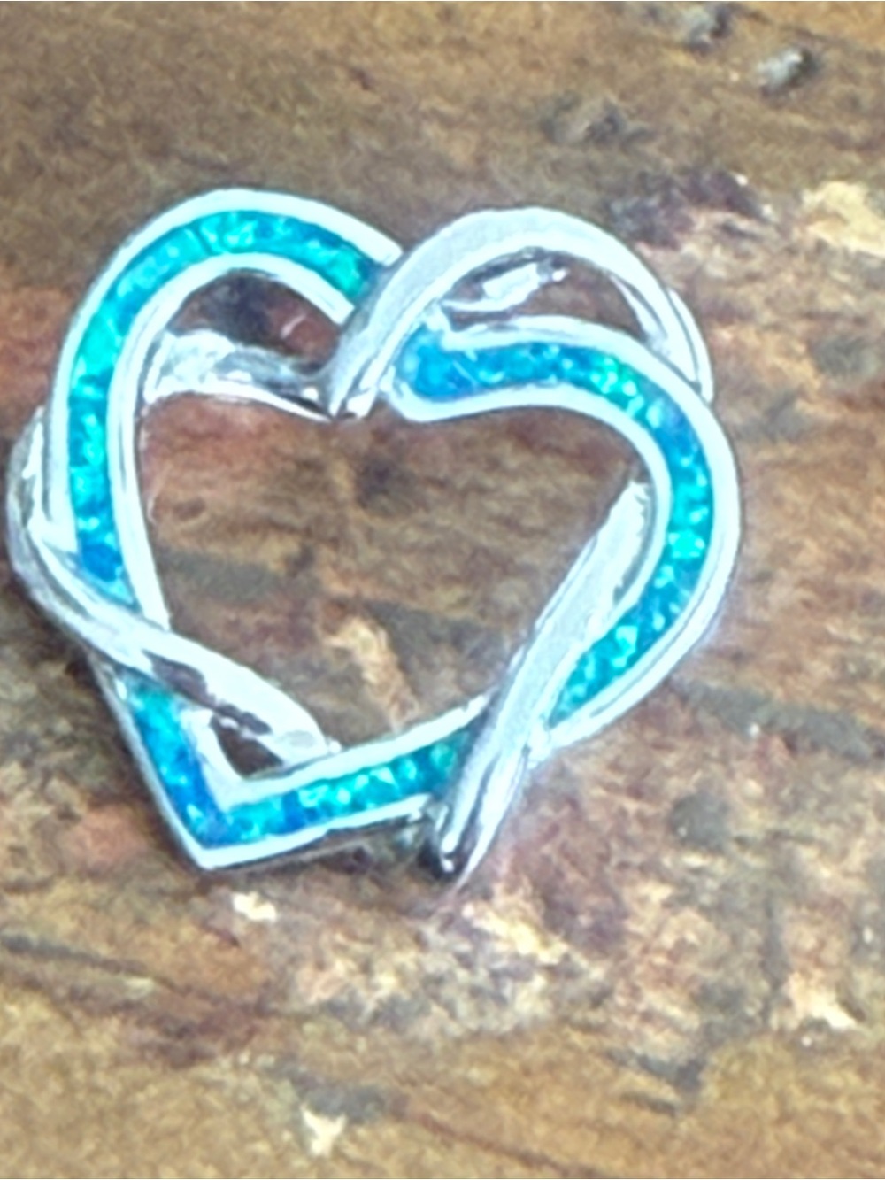 Solid 925 Sterling Silver Blue Inlay Opal 3/4”Heart Gemstones  Pendant with Bail